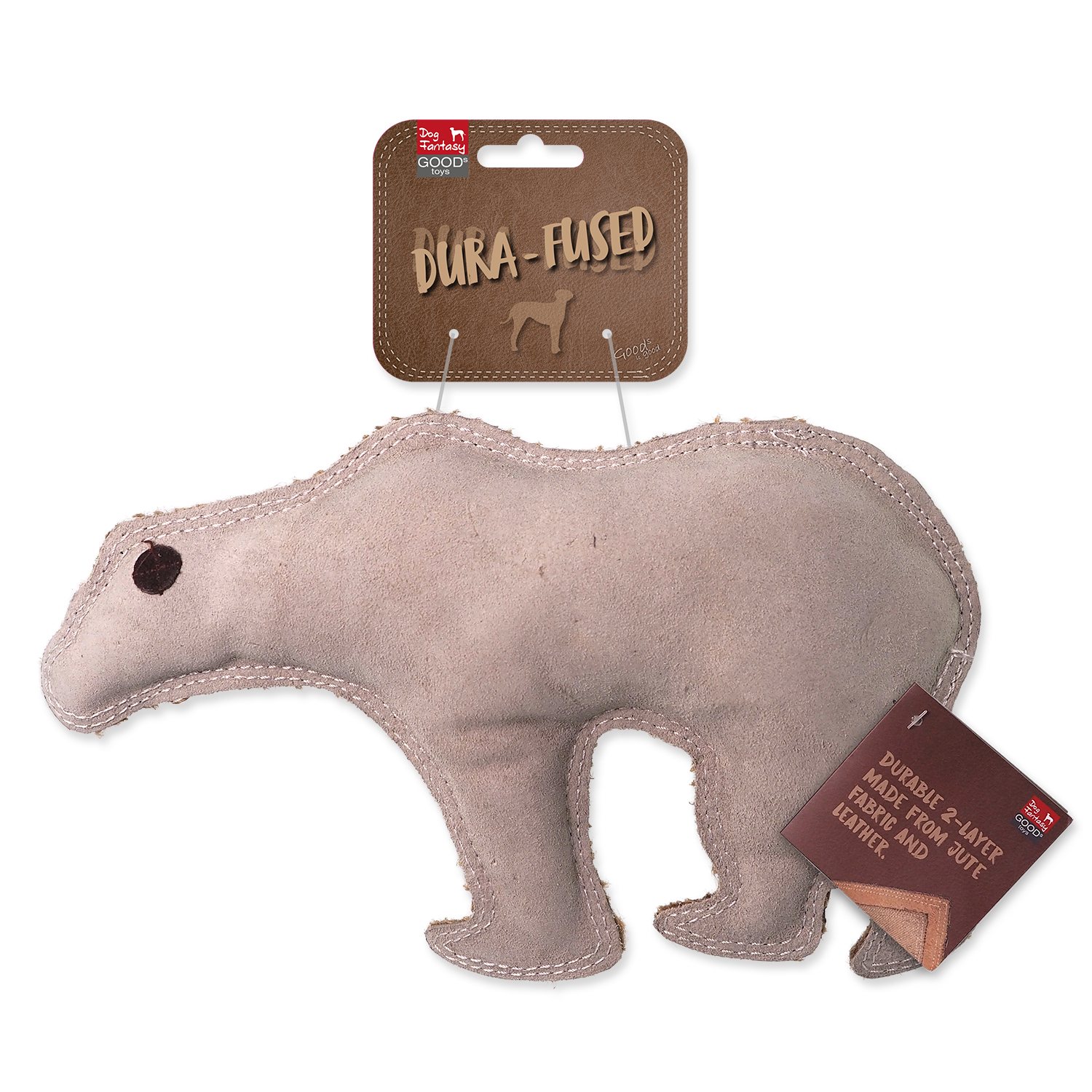 Hračka Dog Fantasy Dura-fused medvěd pískací, kůže a juta 28cm-KS