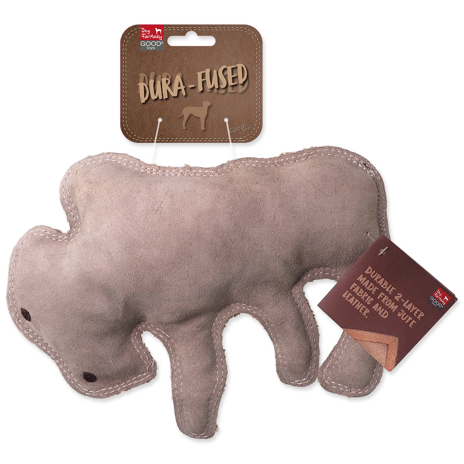 Hračka Dog Fantasy Dura-fused bizon pískací, kůže a juta 28cm