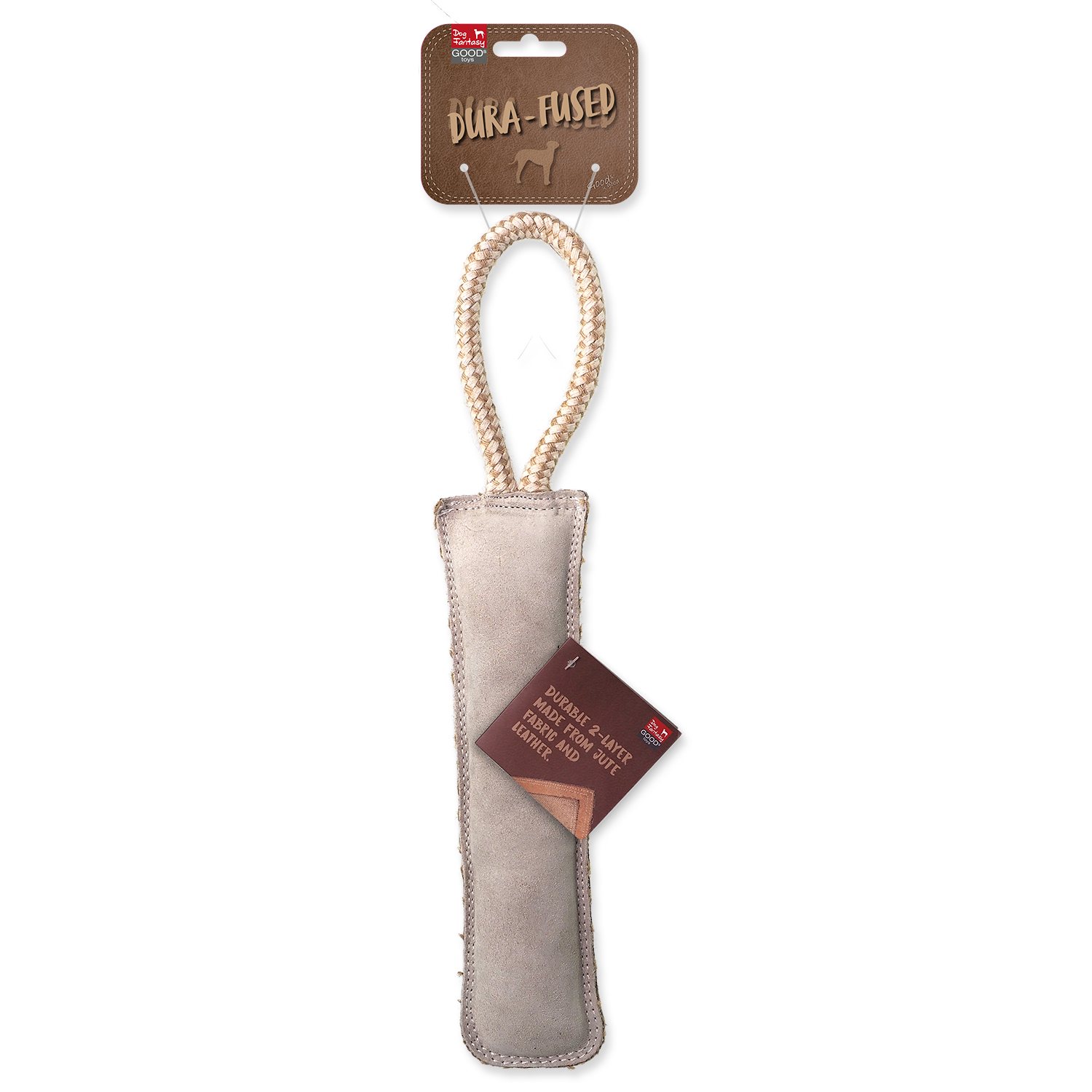 Hračka Dog Fantasy Dura-fused obušek pískací, kůže a juta 38cm-KS