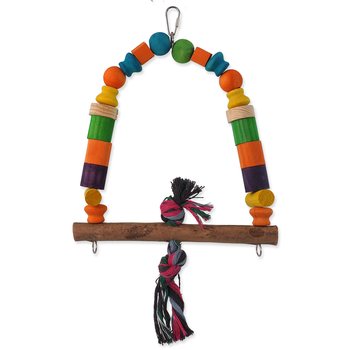 Hračka Bird Jewel houpačka dřevená s uzlem barevná 32cm-KS