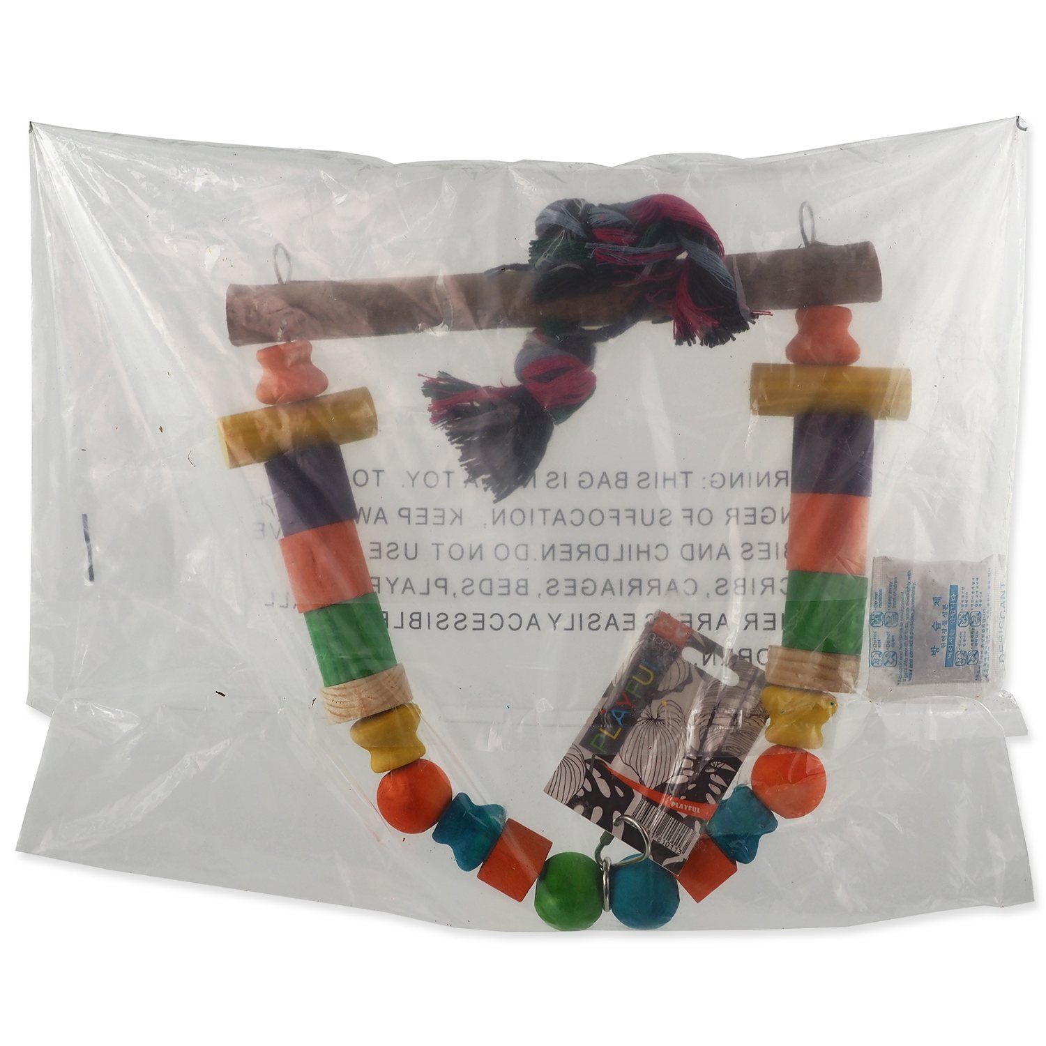 Hračka Bird Jewel houpačka dřevená s uzlem barevná 32cm-KS