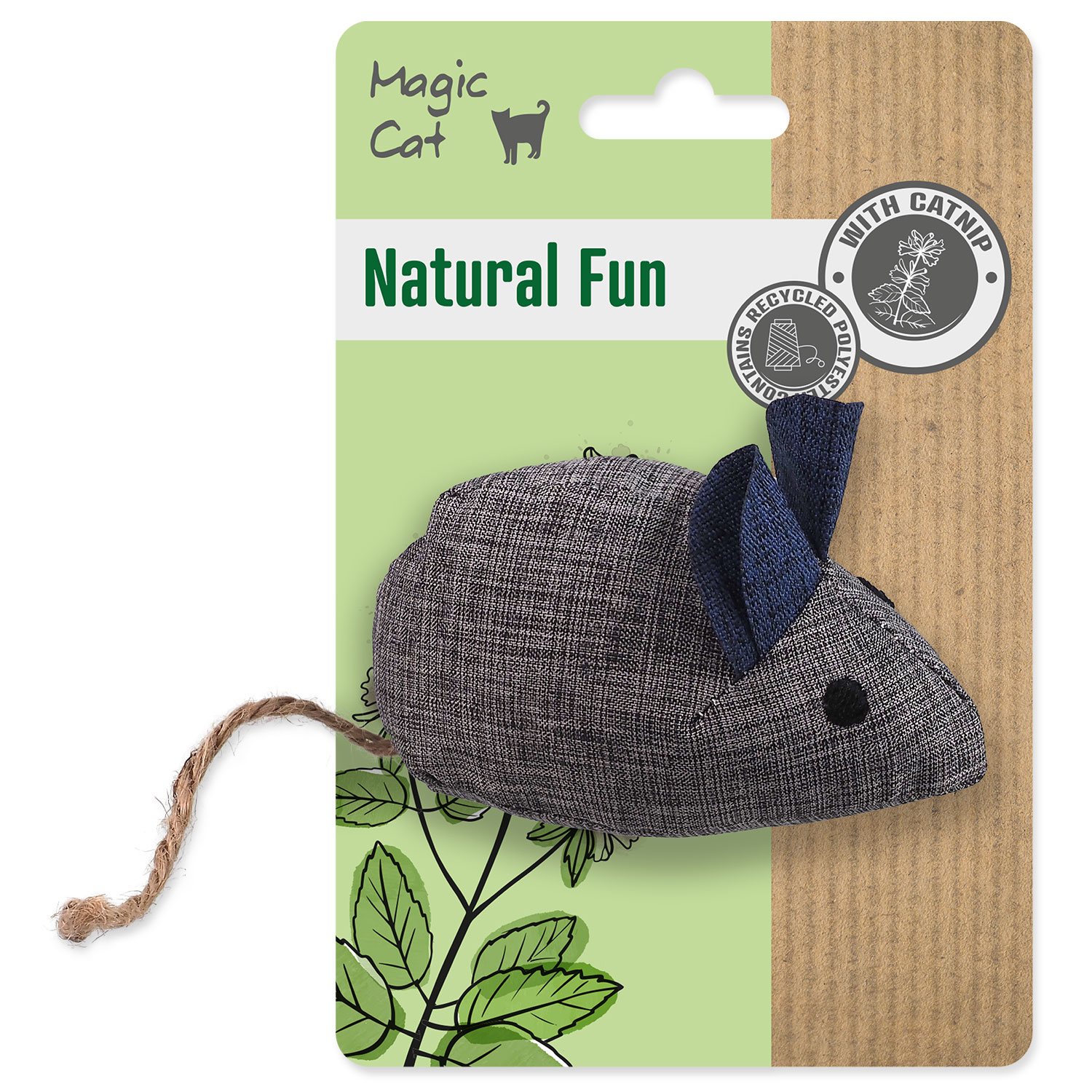 Hračka Magic Cat Natural Fun myš s šantou kočičí šedá 8cm -KS