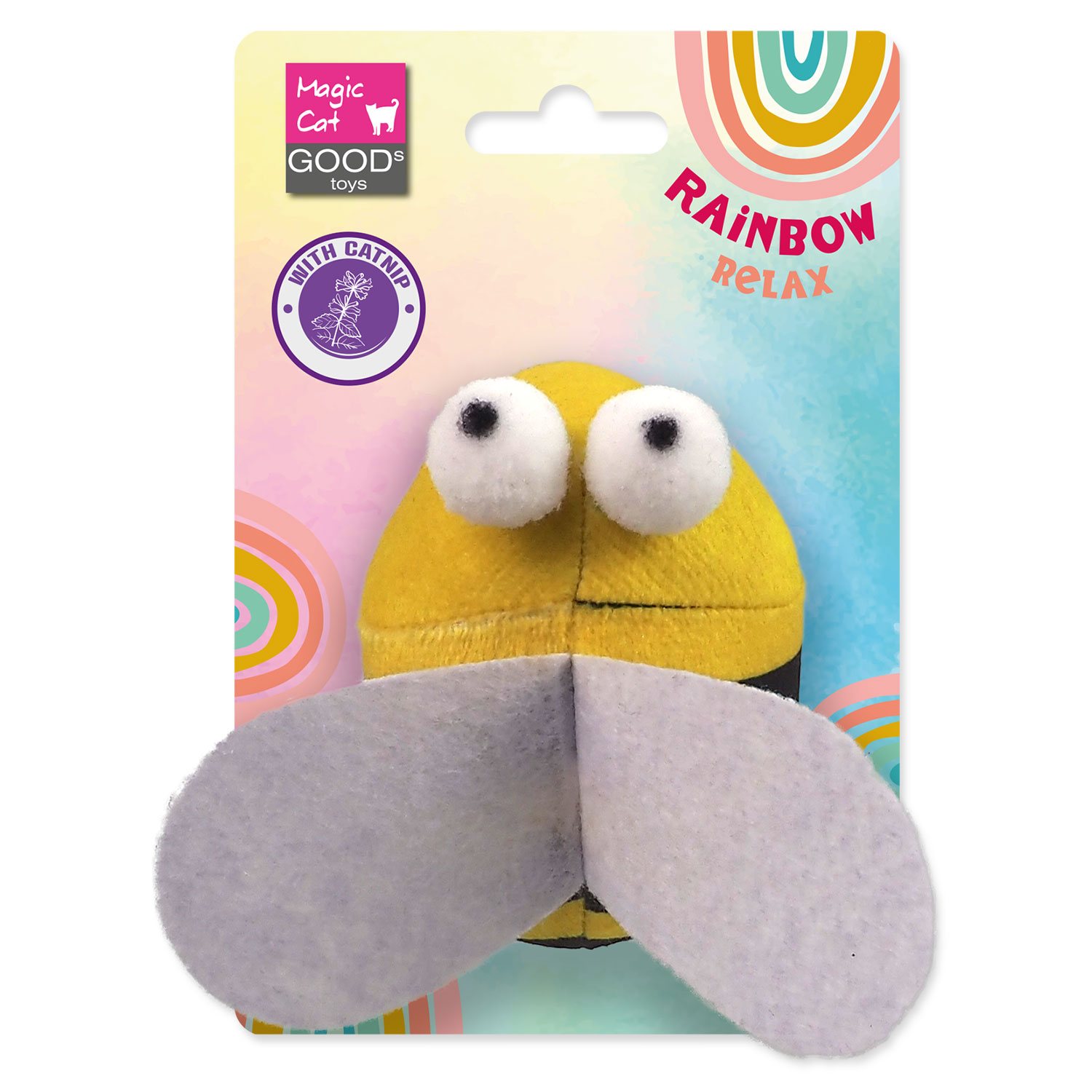 Hračka Magic Cat Rainbow Relax včelka s šantou kočičí žlutá 10cm-KS