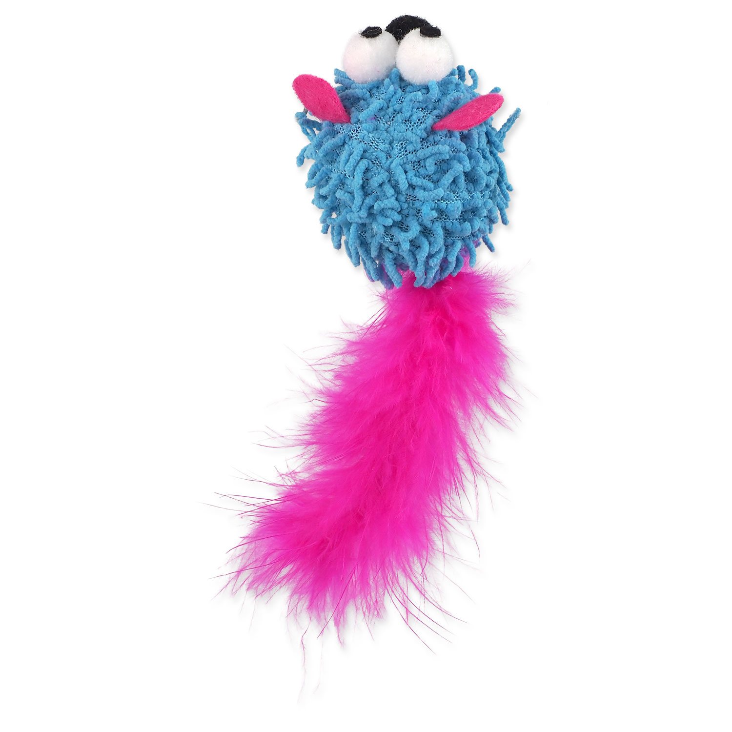 Hračka Magic Cat Rainbow Relax myš s pírkem a šantou kočičí modrá 6cm -KS