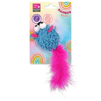Hračka Magic Cat Rainbow Relax myš s pírkem a šantou kočičí modrá 6cm -KS