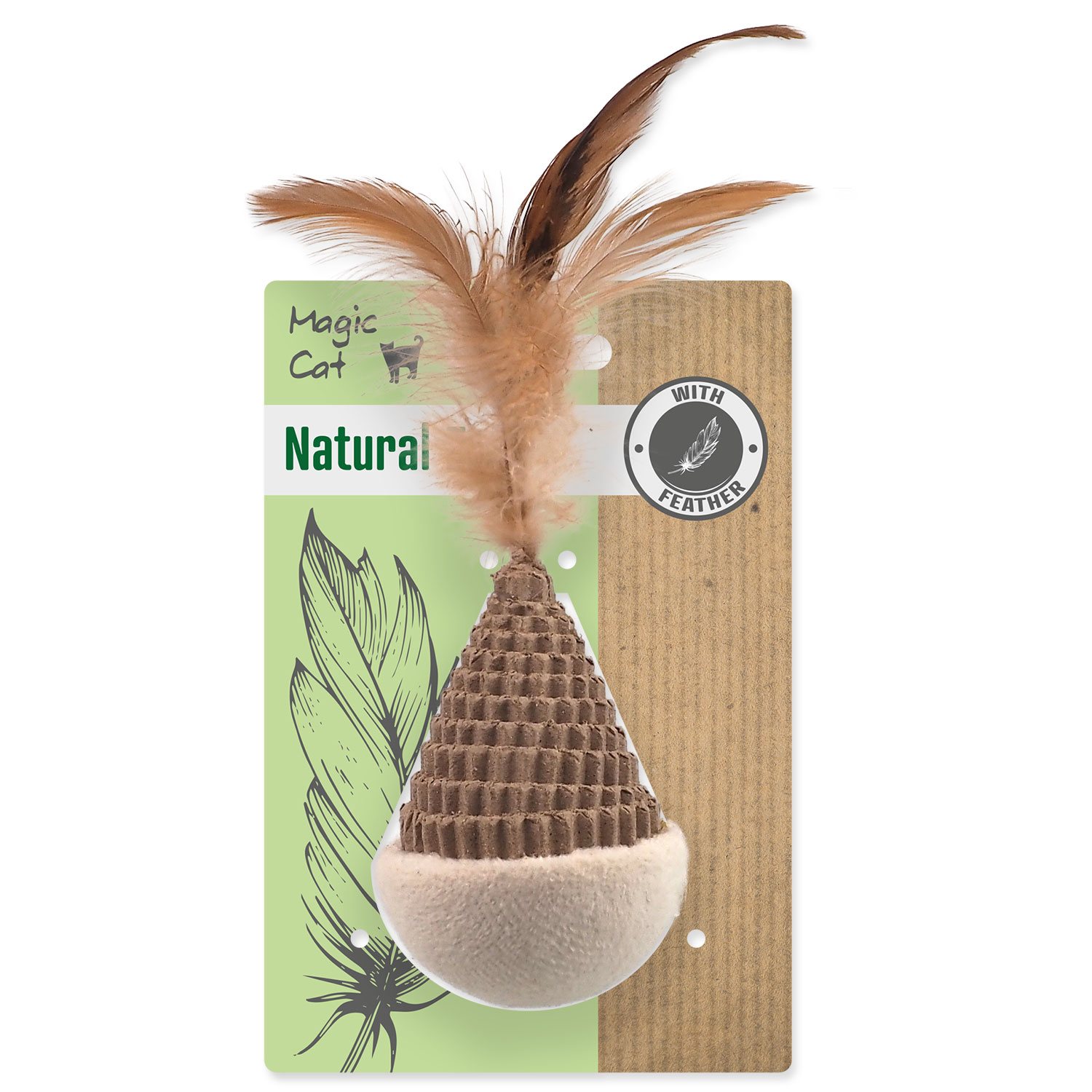 Hračka Magic Cat Natural Fun kužel s pírky karton/plyš bílá 6cm -KS