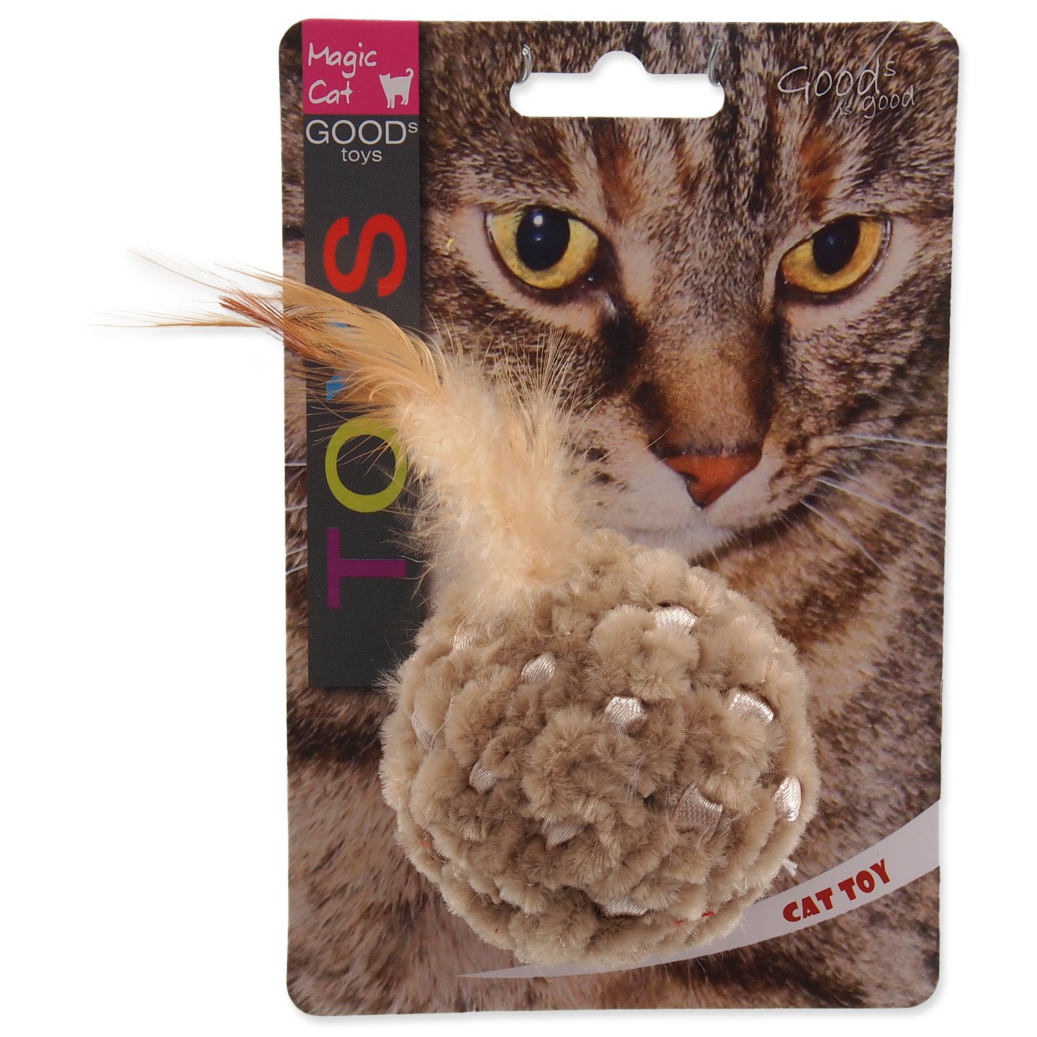 Hračka Magic Cat míček žinylkový s pírky a catnip mix 14cm-KS