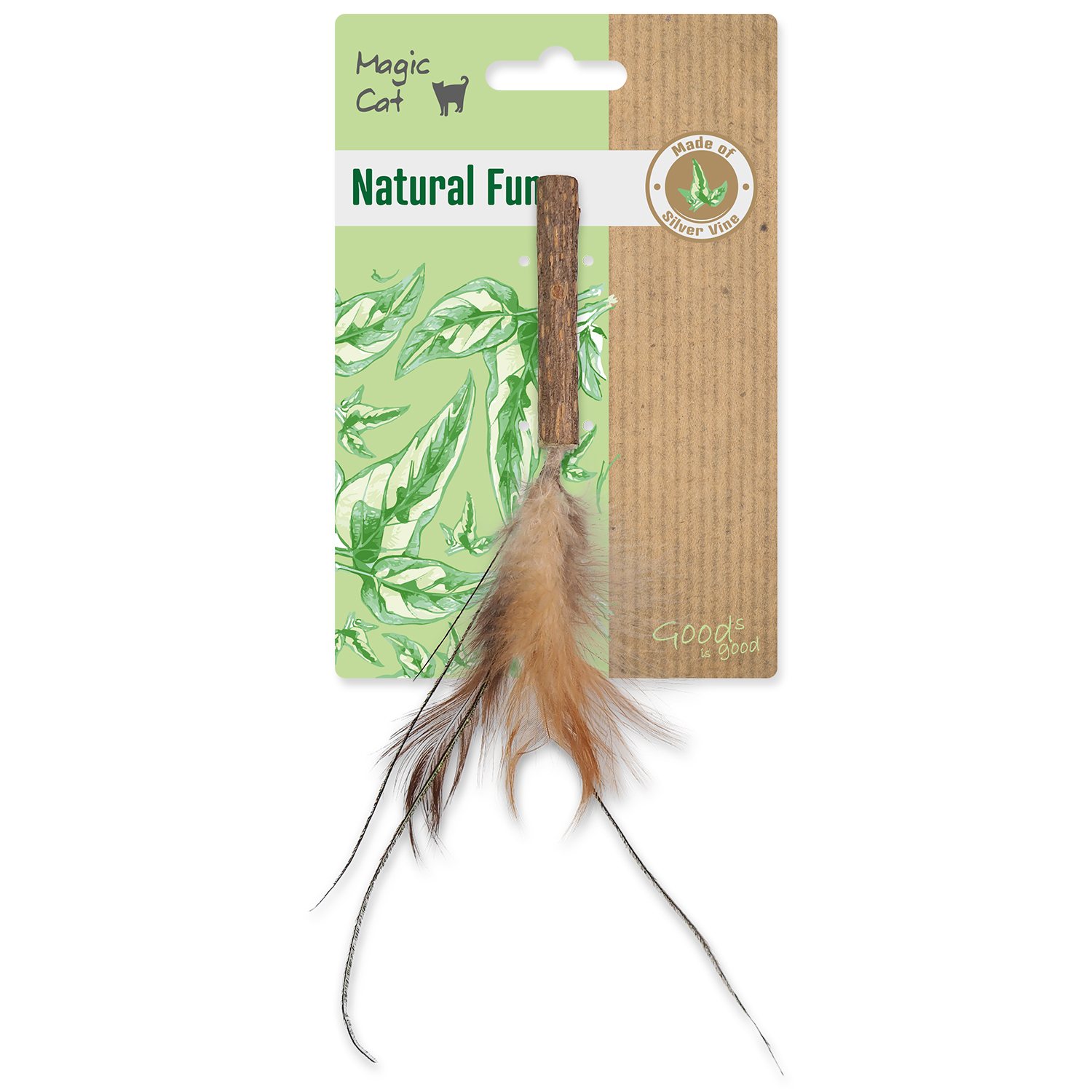 Hračka Magic Cat Natural Fun dřívko s přírodními pírky 6cm-KS
