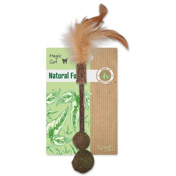 Hračka Magic Cat Natural Fun dřívko s přírodními pírky a zelenými koulemi 18cm-KS