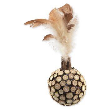 Hračka Magic Cat Natural Fun koule s přírodními pírky a oblepené dřevem 13cm-KS