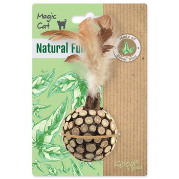 Hračka Magic Cat Natural Fun koule s přírodními pírky a oblepené dřevem 13cm-KS