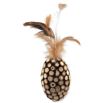 Hračka Magic Cat Natural Fun ovál s přírodními pírky a oblepené dřevem 14cm-KS