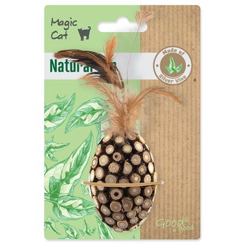 Hračka Magic Cat Natural Fun ovál s přírodními pírky a oblepené dřevem 14cm-KS