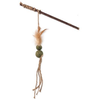 Hračka Magic Cat Natural Fun šidítko s přírodními pírky a provázky mix 25cm-KS
