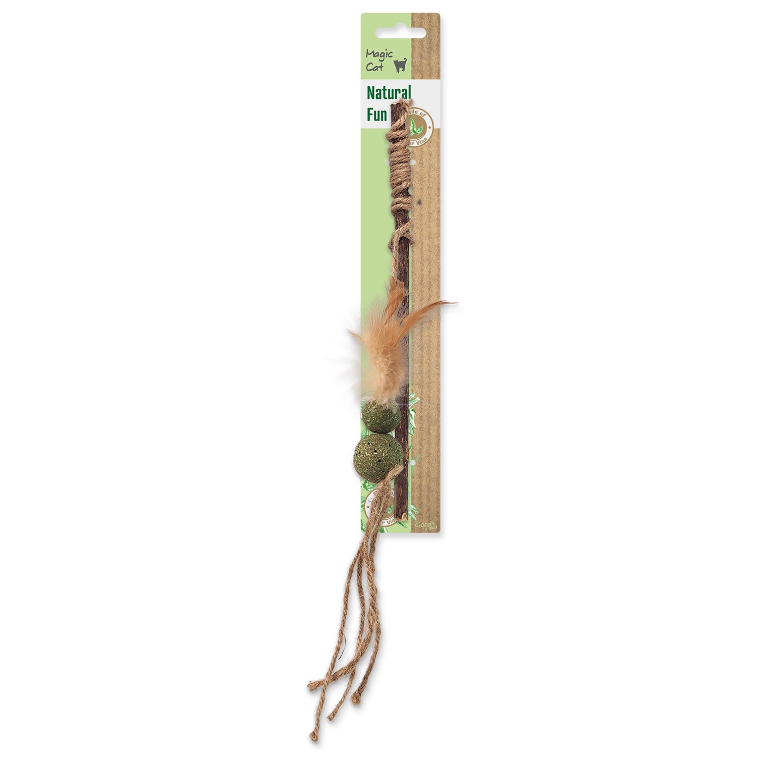Hračka Magic Cat Natural Fun šidítko s přírodními pírky a provázky mix 25cm-KS