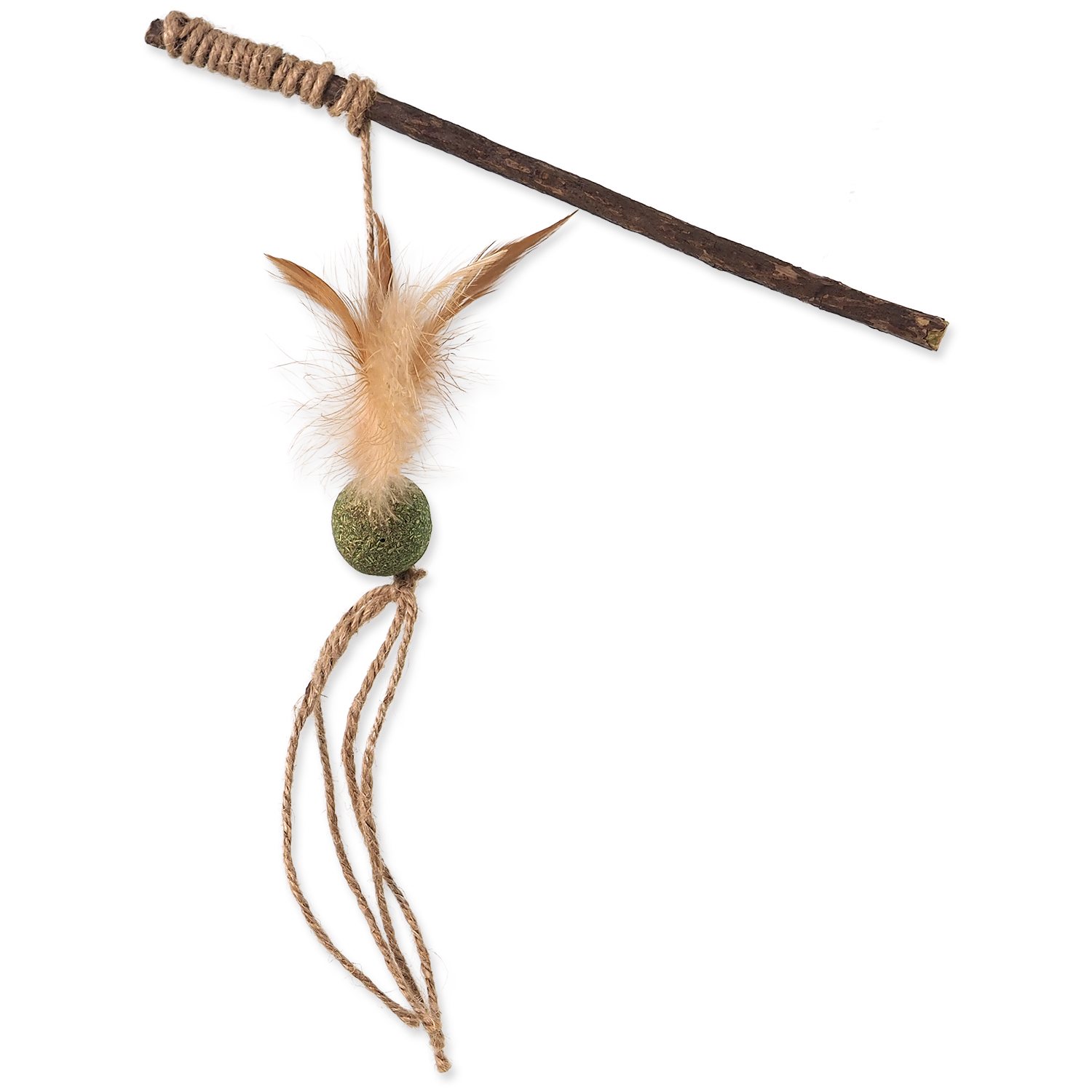 Hračka Magic Cat Natural Fun šidítko s přírodními pírky a provázky mix 25cm-KS