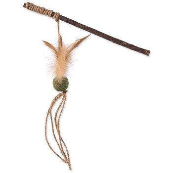Hračka Magic Cat Natural Fun šidítko s přírodními pírky a provázky mix 25cm-KS