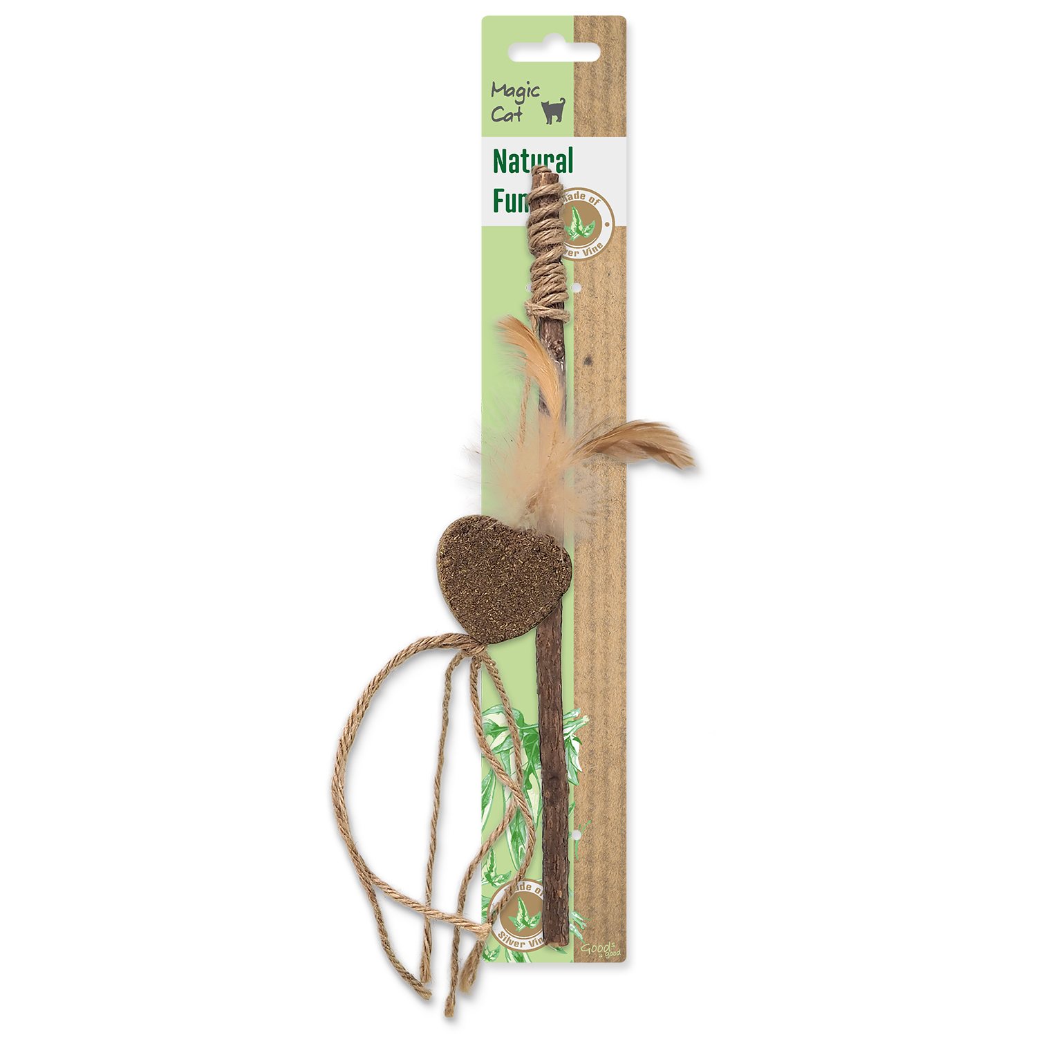 Hračka Magic Cat Natural Fun šidítko srdce s přírodními pírky a provázky 25cm-KS