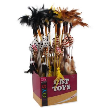 Hračka Magic Cat šidítko myška s pírky bavlna s catnip 20cm+46cm 24ks-KS