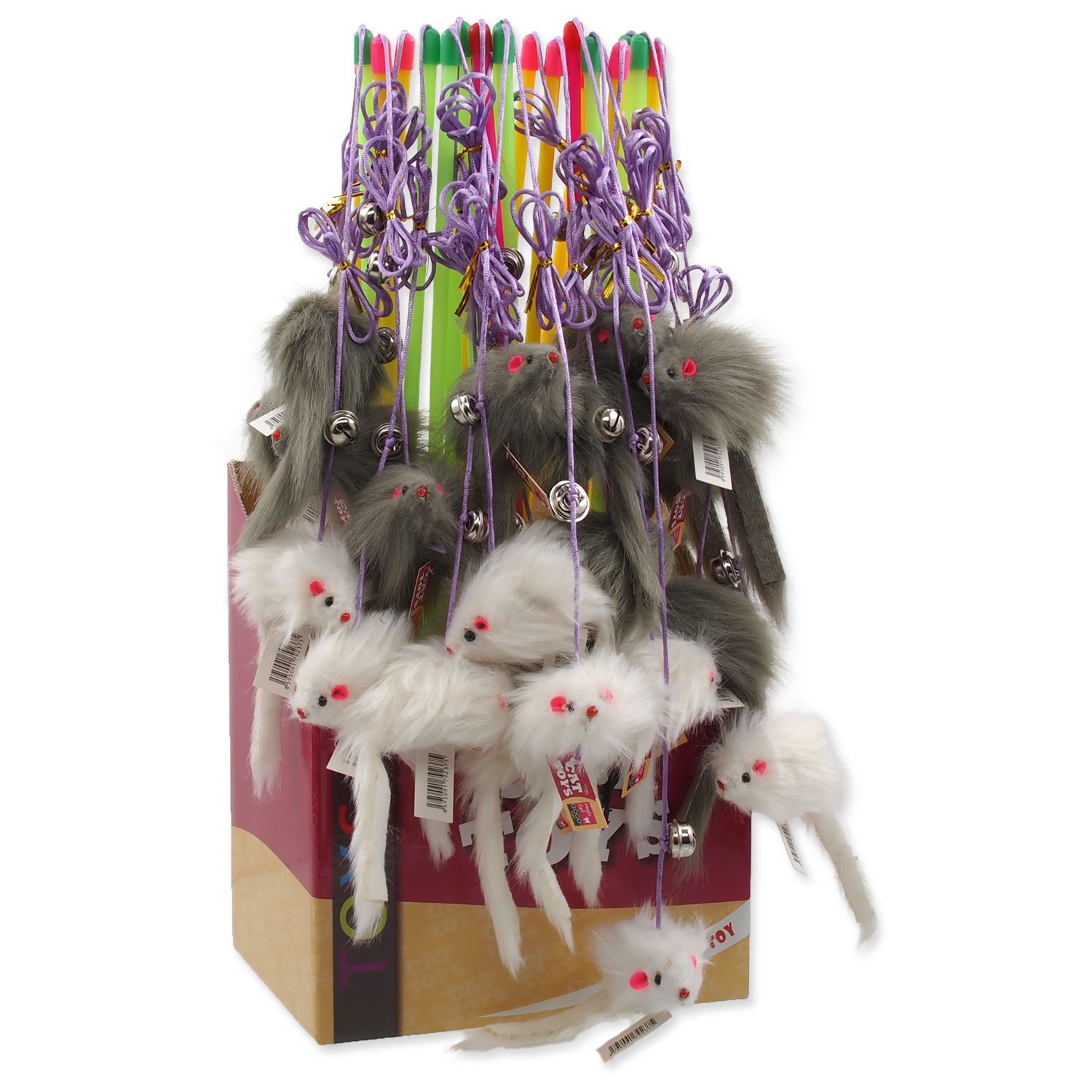 Hračka Magic Cat prut s myškou a rolničkou catnip 17cm+49cm 24ks-KS