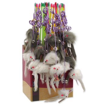 Hračka Magic Cat prut s myškou a rolničkou catnip 17cm+49cm 24ks-KS