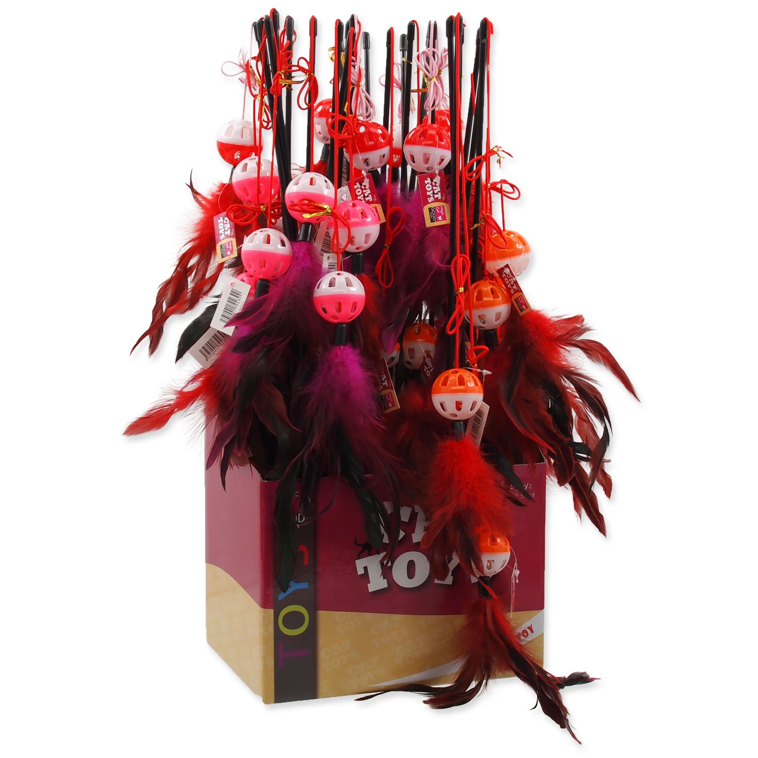 Hračka Magic Cat prut míček plast s pírky 22cm+50cm 24ks-KS