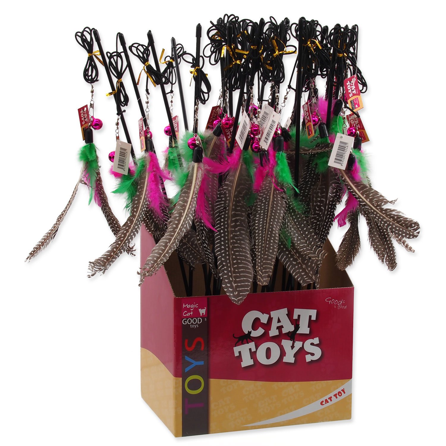 Hračka Magic Cat prut s pírky 19cm+46cm 24ks-KS