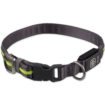 Obojek Dog Fantasy USB LED nylonový svítící M-L zelený 2,5x45-65cm-KS