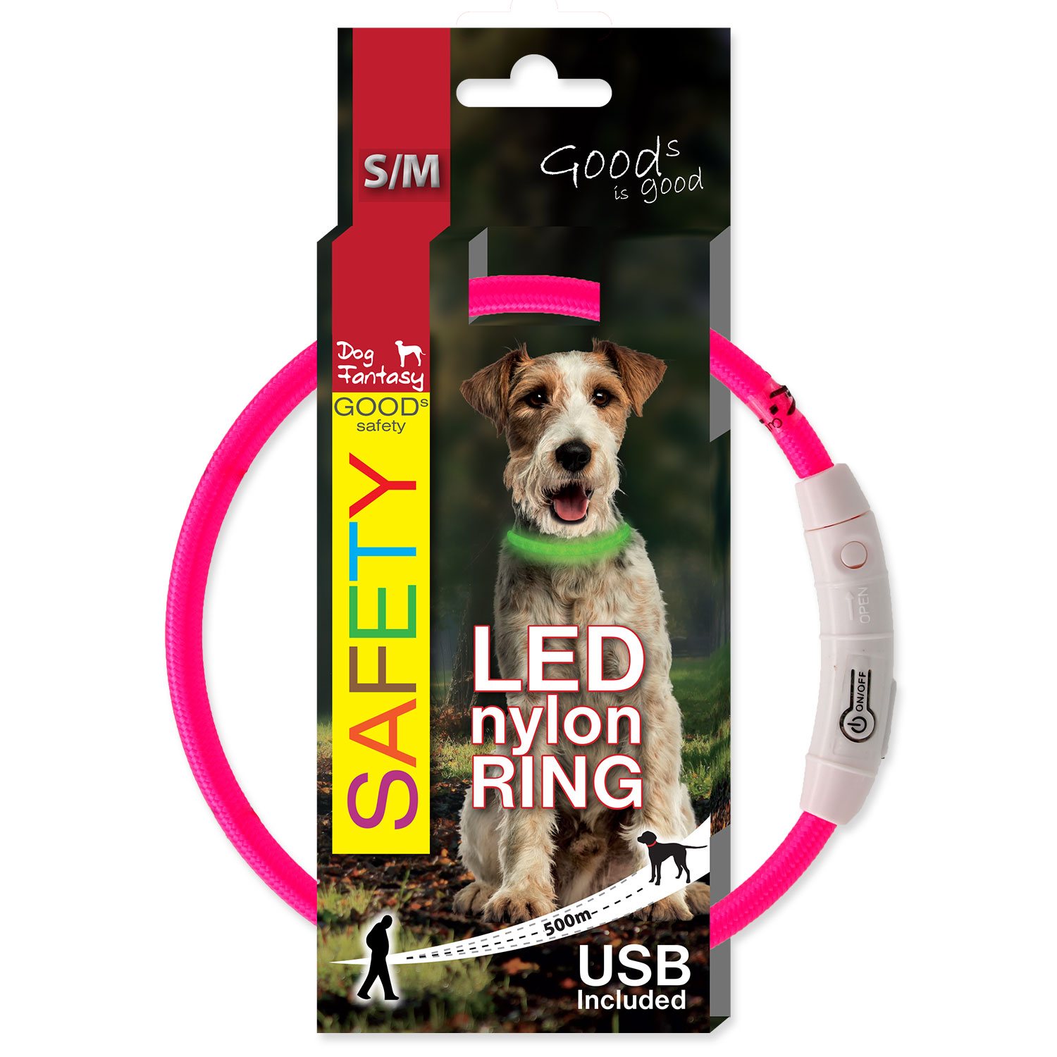 Obojek Dog Fantasy LED nylon růžový 45cm-KS