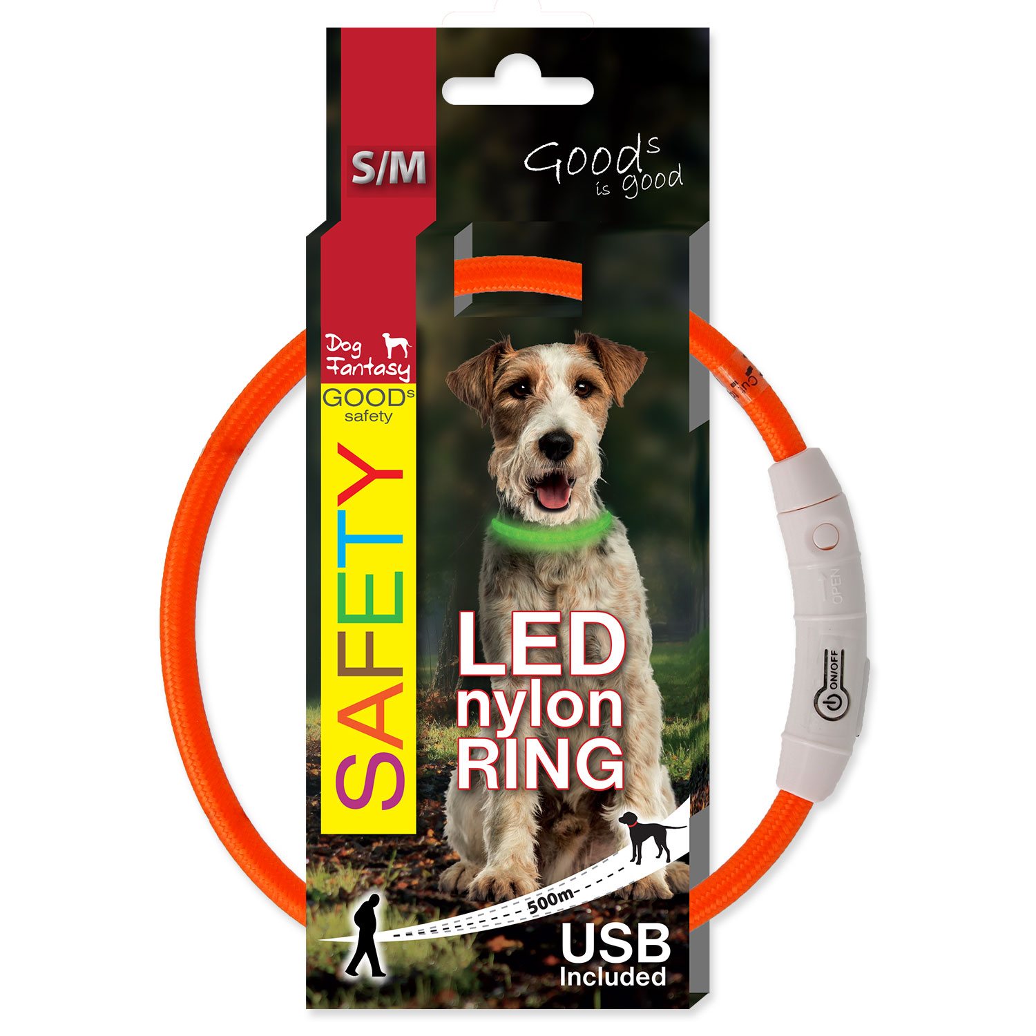 Obojek Dog Fantasy LED nylon oranžový 45cm-KS
