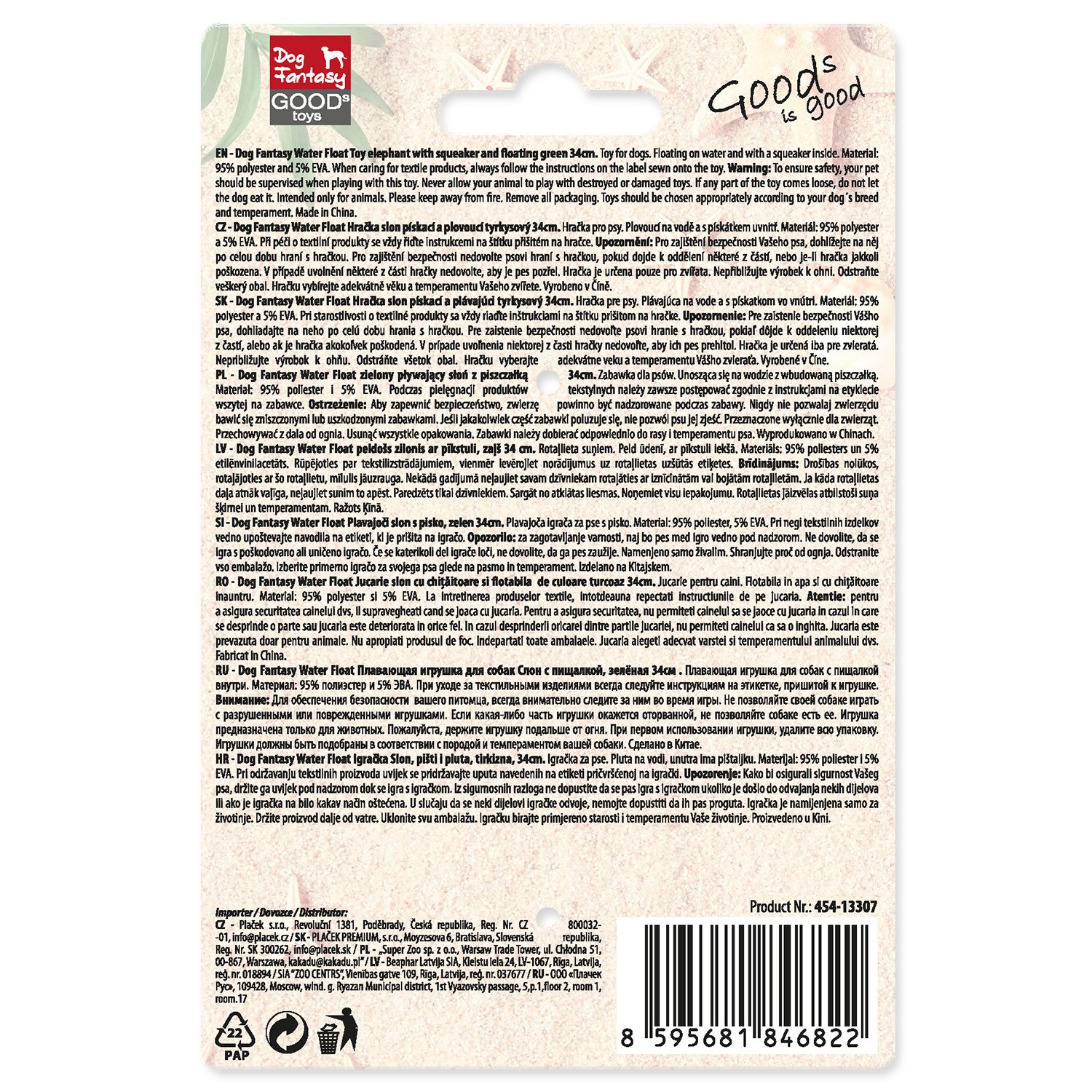 Hračka Dog Fantasy Water Float slon pískací a plovoucí tyrkysová 34cm-KS