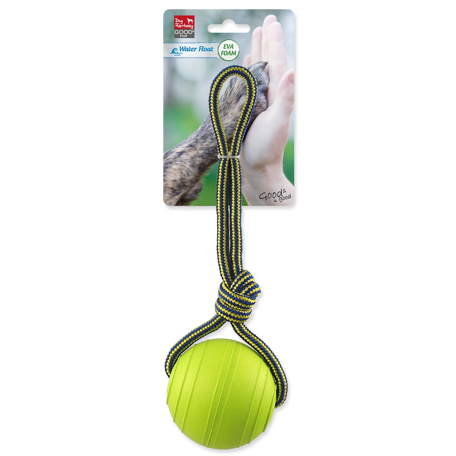 Hračka Dog Fantasy EVA Foam míč s lanem plastová a plovoucí zelená 8cm-KS