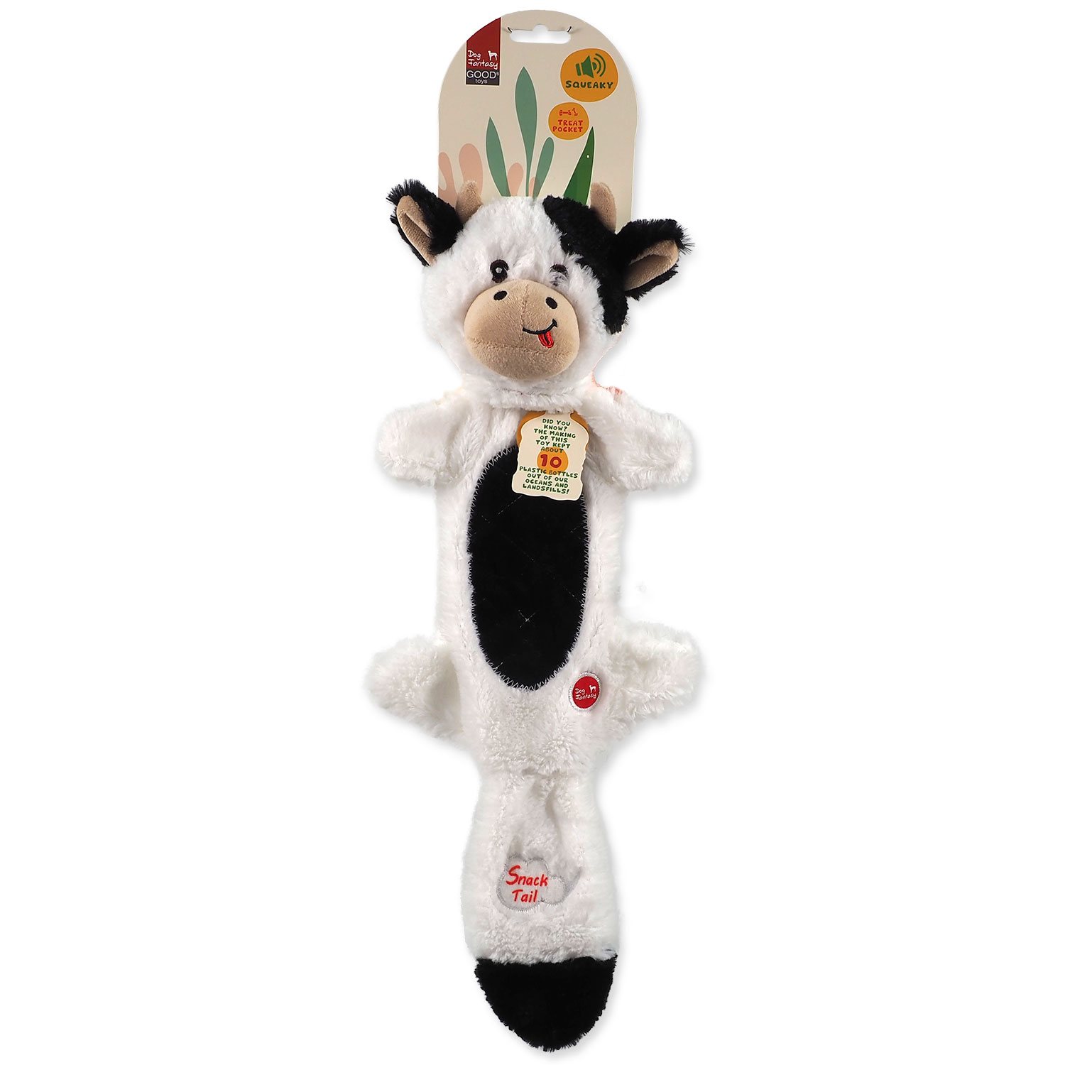 Hračka Dog Fantasy Recycled Toy kráva pískací s kapsičkou na pamlsky 50cm-KS