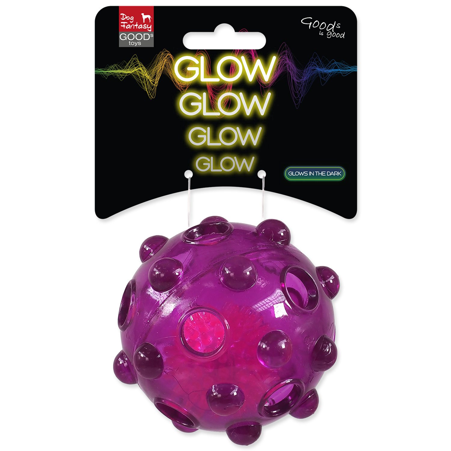 Hračka Dog Fantasy Glow míček z TPR gumy fialová 8cm-KS