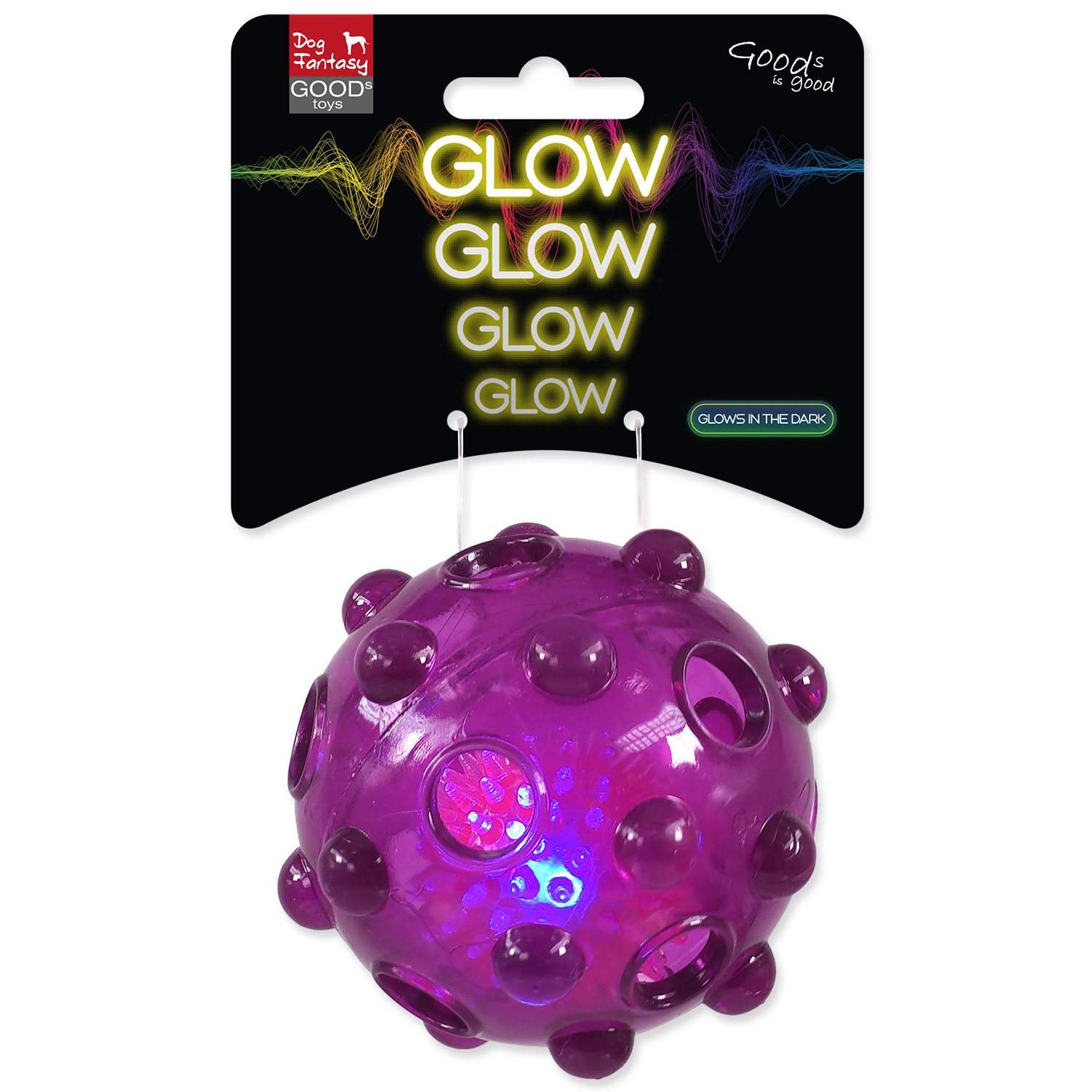 Hračka Dog Fantasy Glow míček z TPR gumy fialová 8cm-KS