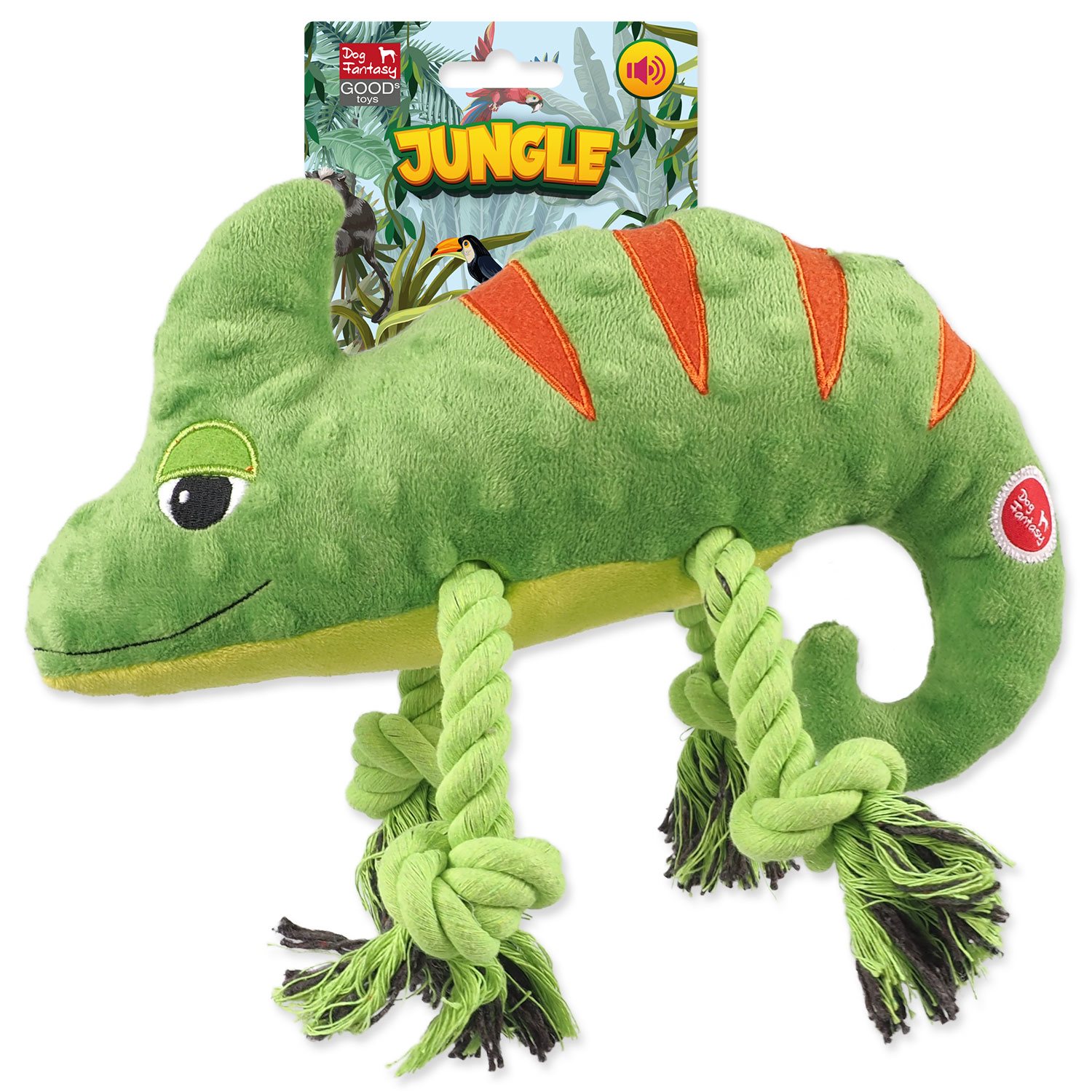 Hračka Dog Fantasy Jungle chameleon pískací zelená 28cm -KS