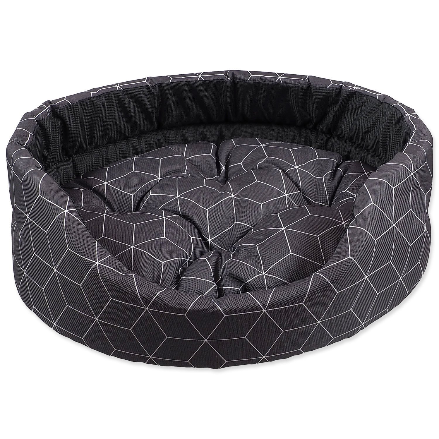 Pelech Dog Fantasy oval s polštářem šedý se vzorem 60x51x17cm-KS
