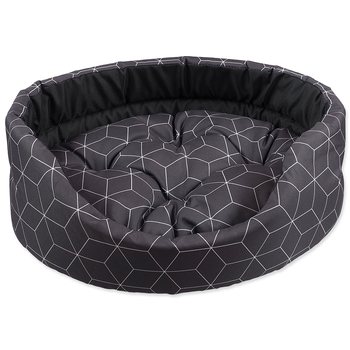 Pelech Dog Fantasy oval s polštářem šedý se vzorem 60x51x17cm-KS