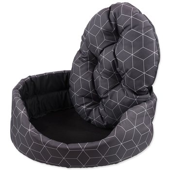 Pelech Dog Fantasy oval s polštářem šedý se vzorem 60x51x17cm-KS