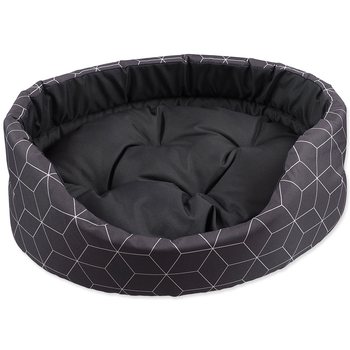 Pelech Dog Fantasy oval s polštářem šedý se vzorem 60x51x17cm-KS
