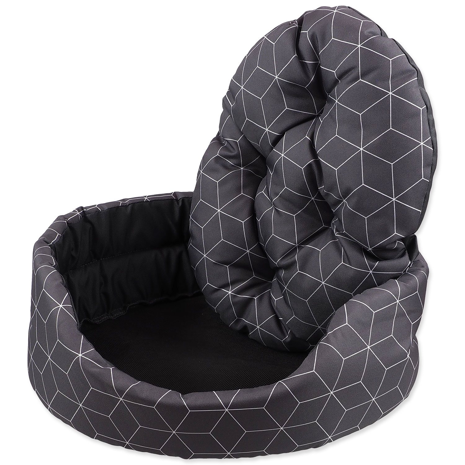 Pelech Dog Fantasy oval s polštářem šedý se vzorem 75x66x19cm-KS