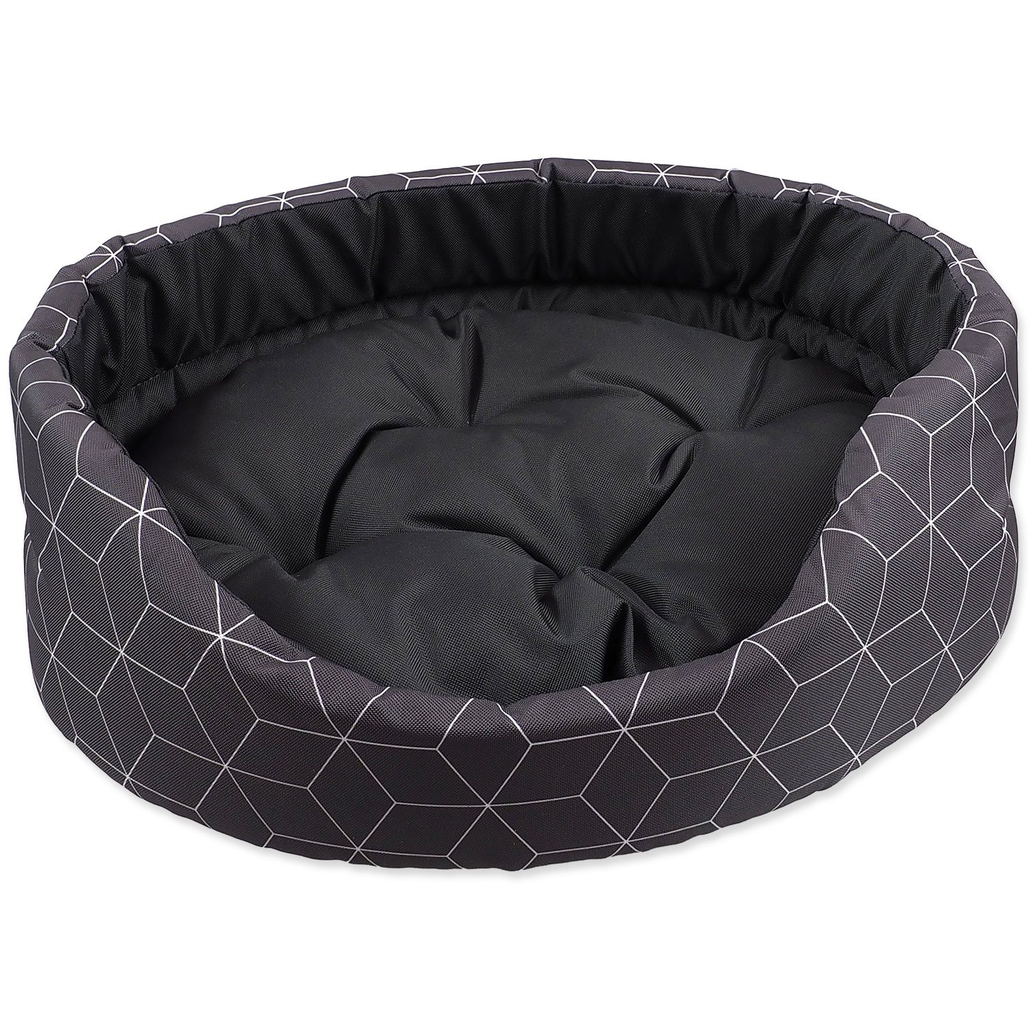 Pelech Dog Fantasy oval s polštářem šedý se vzorem 83x73x20cm-KS