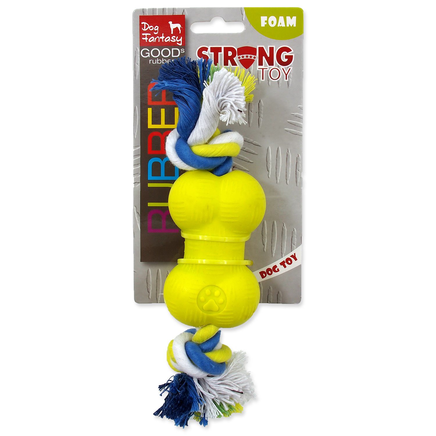 Hračka Dog Fantasy STRONG FOAMED kost guma s provazem 8,8cm-KS