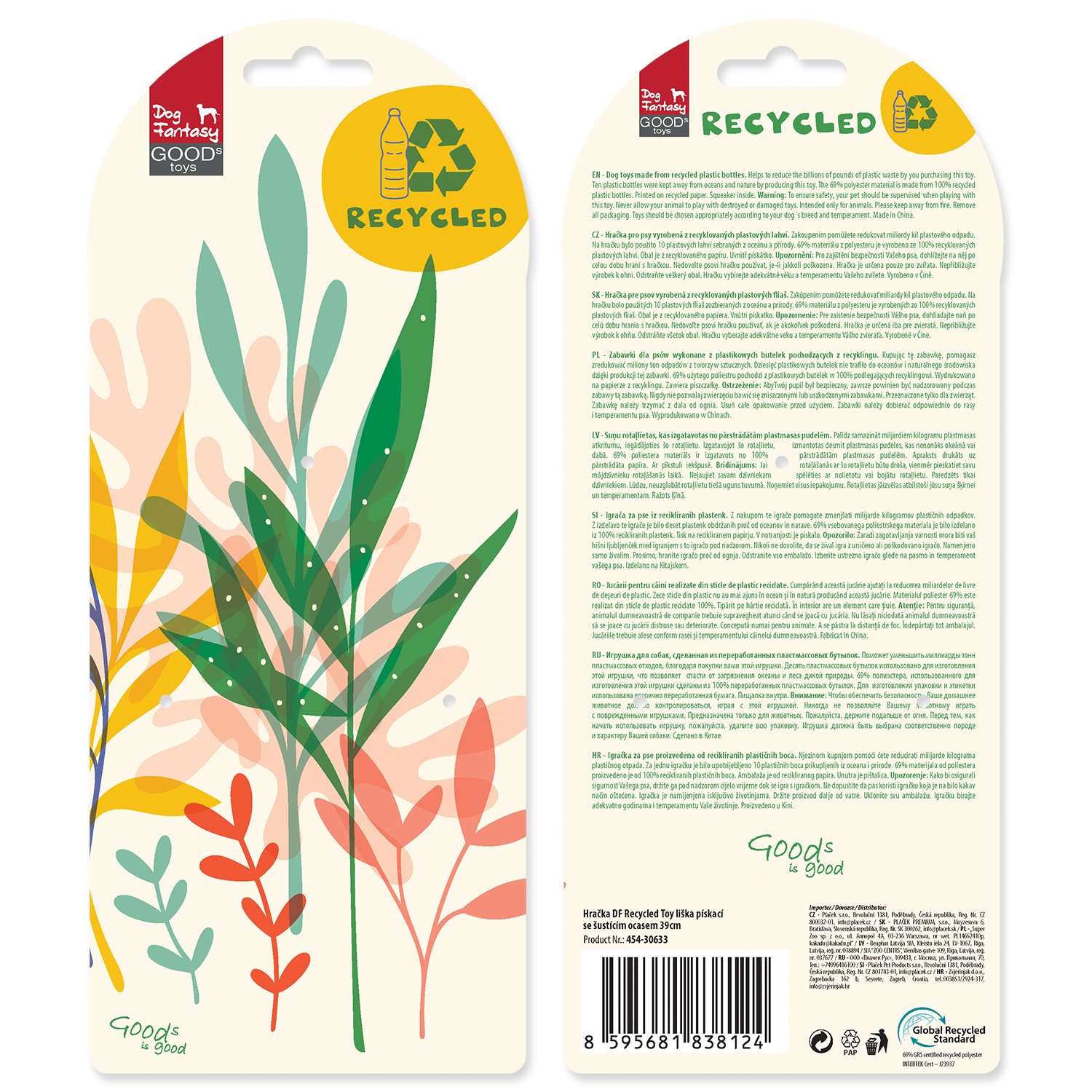 Hračka Dog Fantasy Recycled Toy liška pískací se šustícím ocasem 39cm-KS