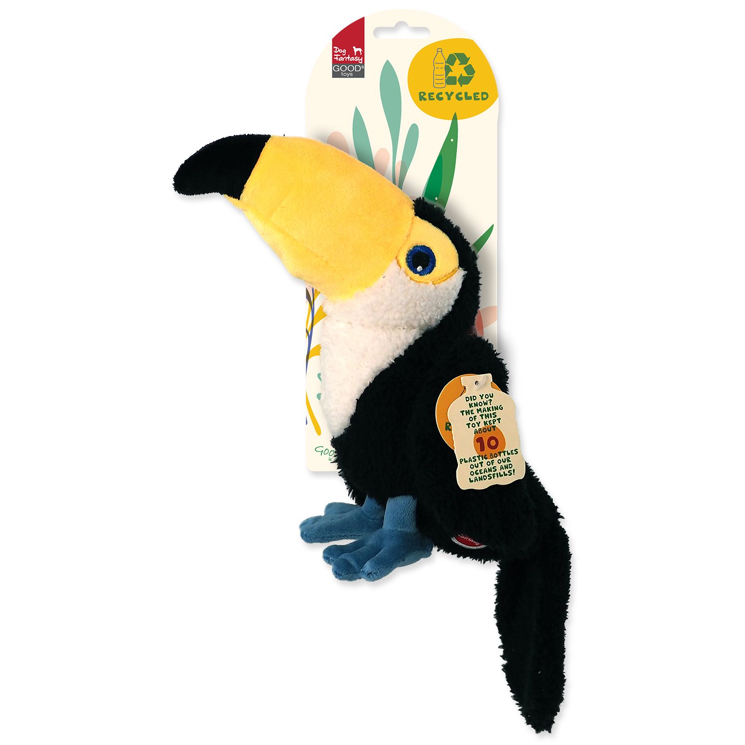Hračka Dog Fantasy Recycled Toy tukan pískací se šustícím ocasem 23cm-KS