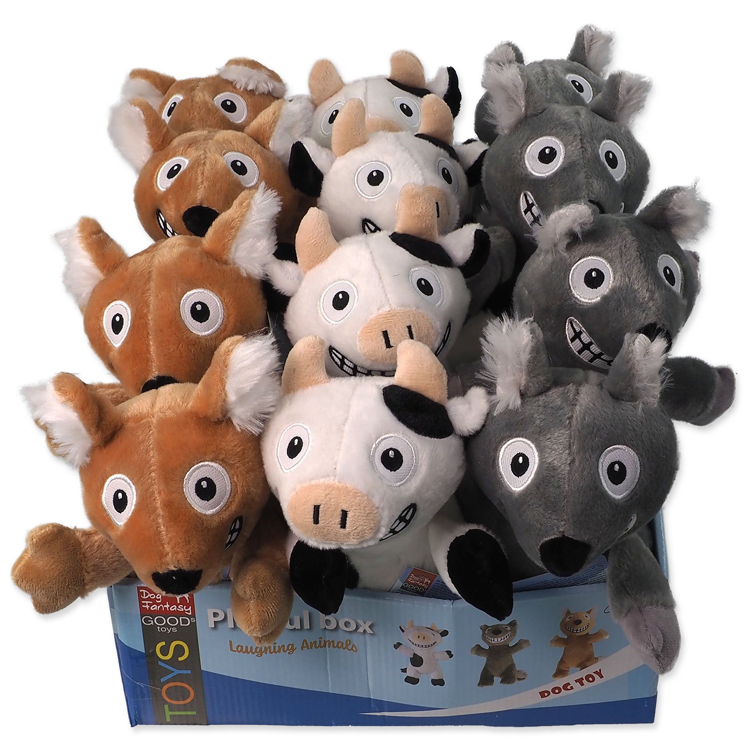 Hračky Dog Fantasy Playful Box Laughing zvířat pískací a šustící ocas mix 29cm 18ks