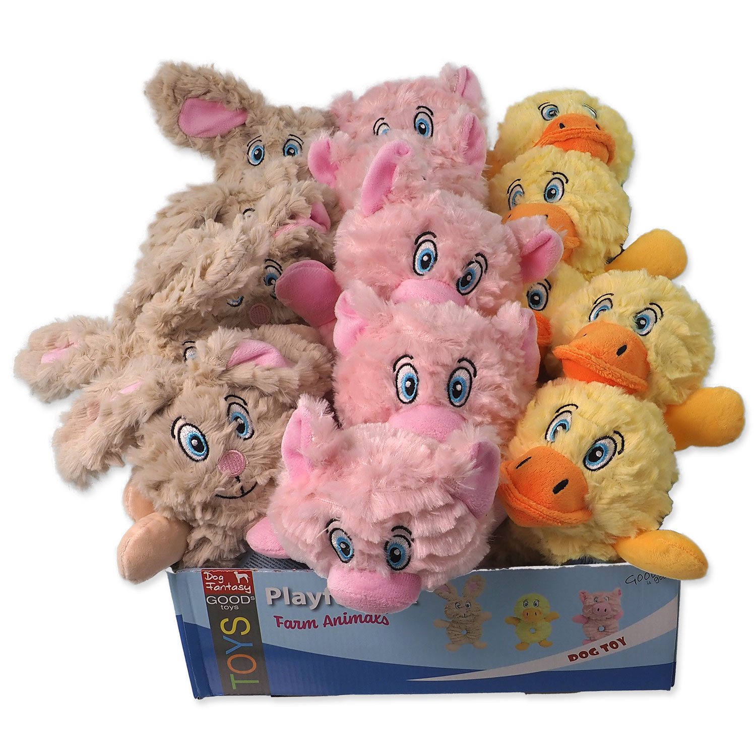 Hračky Dog Fantasy Playful Box Farm zvířat pískací mix 21cm 24ks
