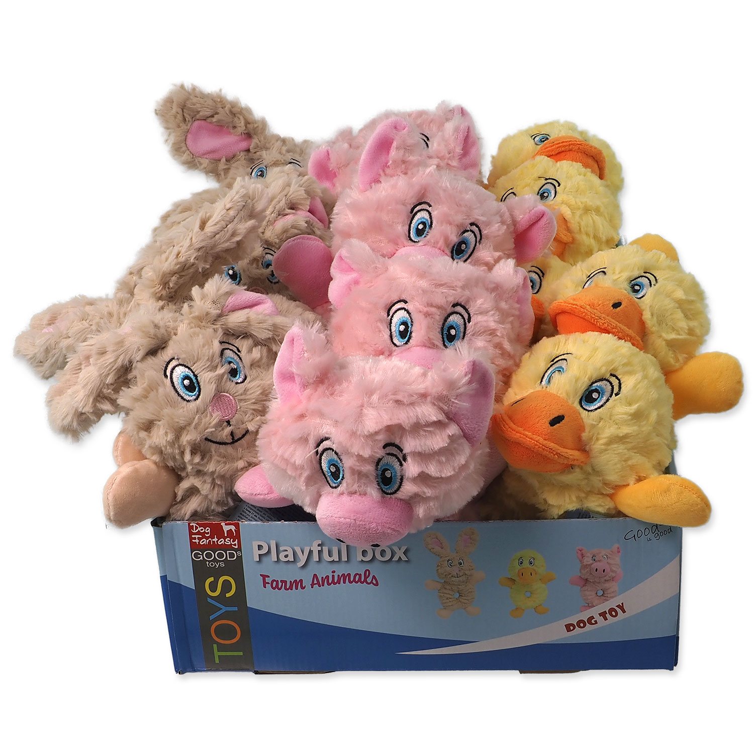 Hračky Dog Fantasy Playful Box Farm zvířat pískací mix 21cm 24ks