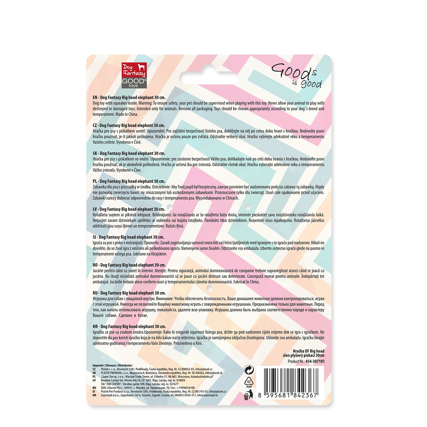 Hračka Dog Fantasy Big head slon plyšový pískací 30cm-KS