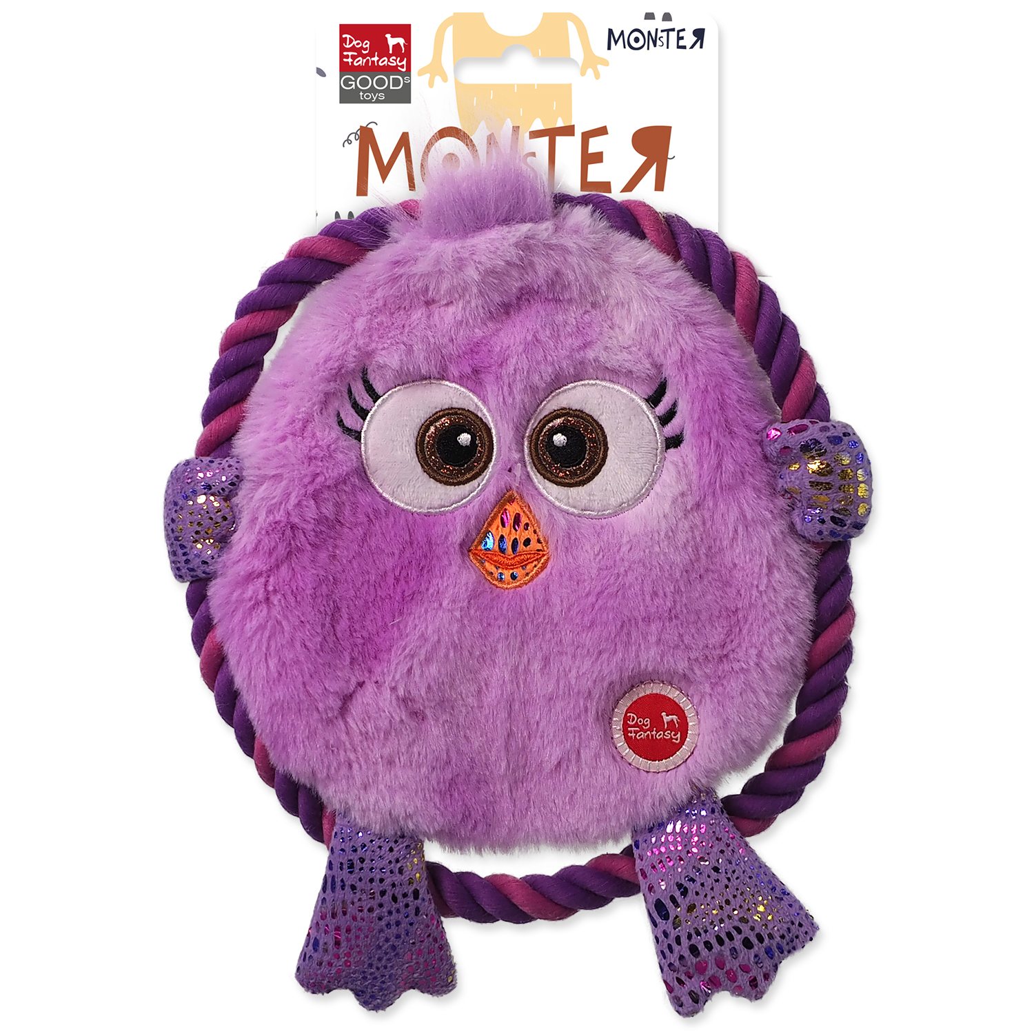 Hračka Dog Fantasy Monsters kuře šustící s provazem fialové 18cm